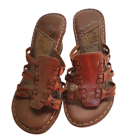 Thom McAn Leather Strappy Espardrille Wedge Slide Sandals Size 8 - Picture 3 of 6